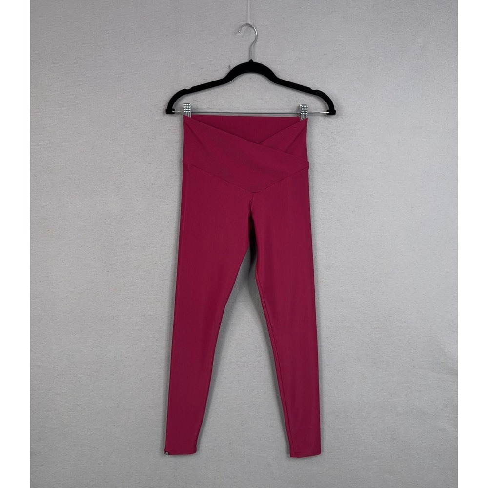 Onzie Leggings Womens 26x27 Pink Ribbed High Rise Crossover Ankle Yoga Pants